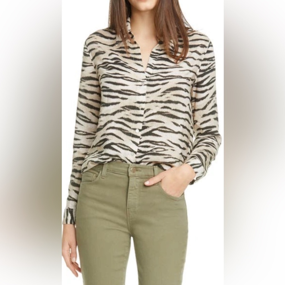 L'AGENCE Black and Cream Zebra Button-Down Shirt Sz SP